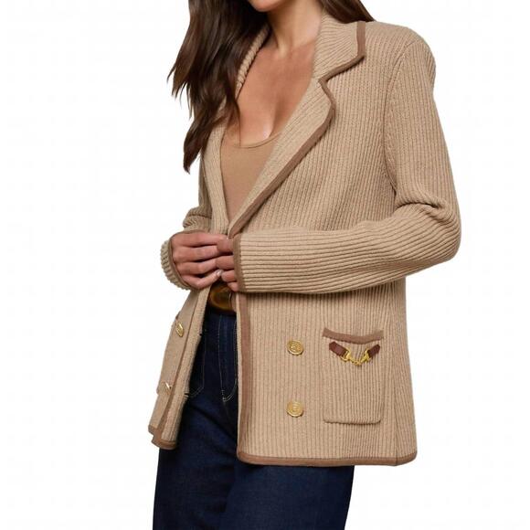 NEW L'AGENCE ranch knit blazer in natural/brown